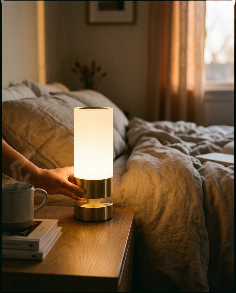 Rechargeable touch table lamp in a living room