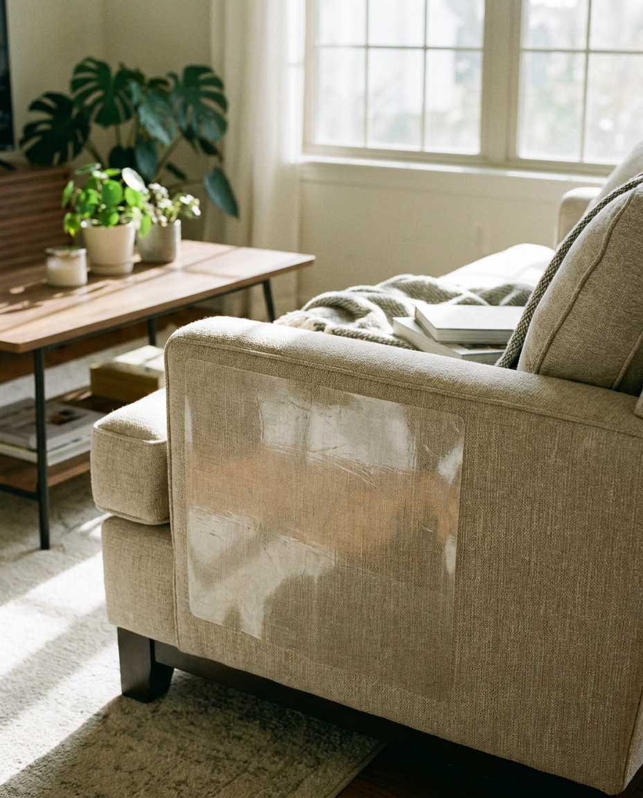 Cat furniture scratch protector in a living room