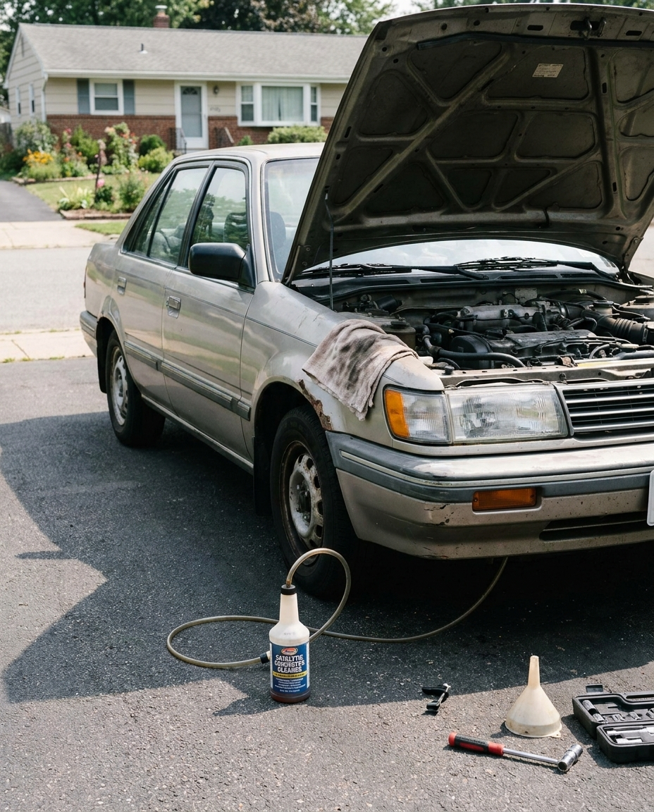 Catalytic converter cleaner used on a car
