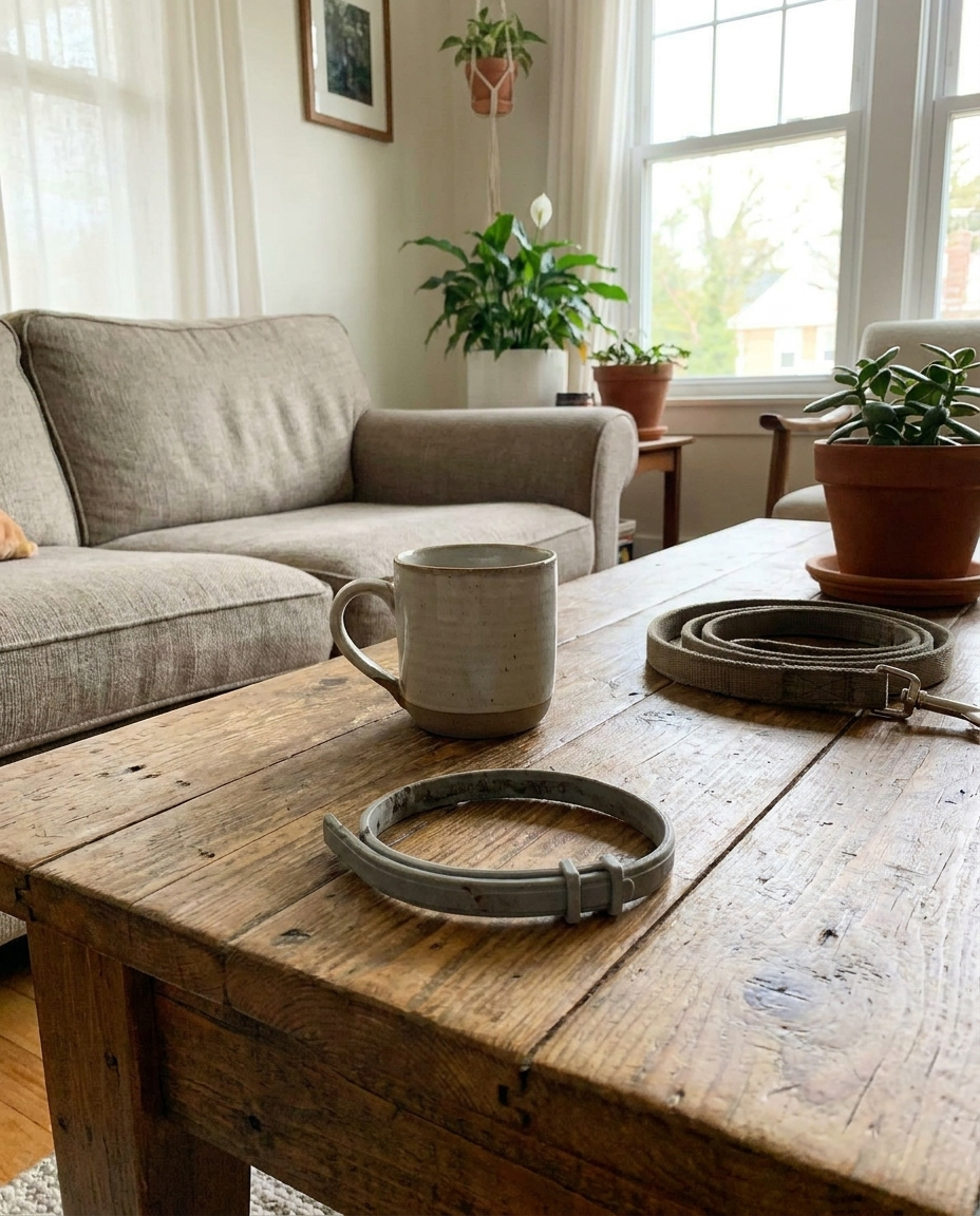 Tick and flea protection collar in a home setting