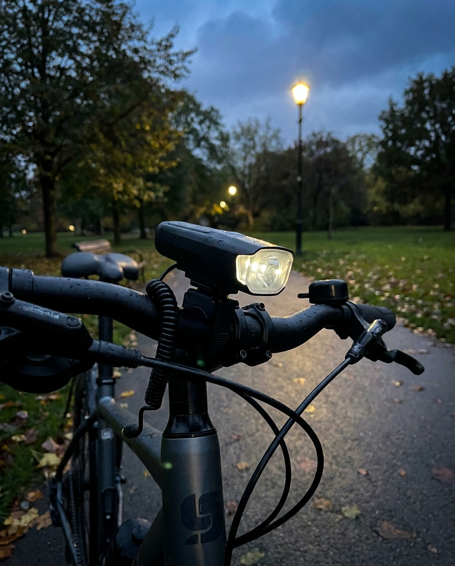 Electric bike horn and front light mounted on a bicycle