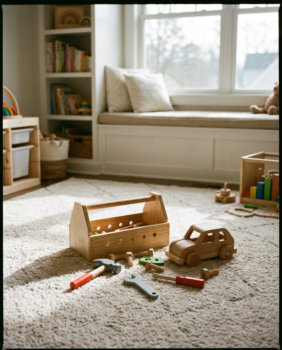 Toolbox set for children in a playroom