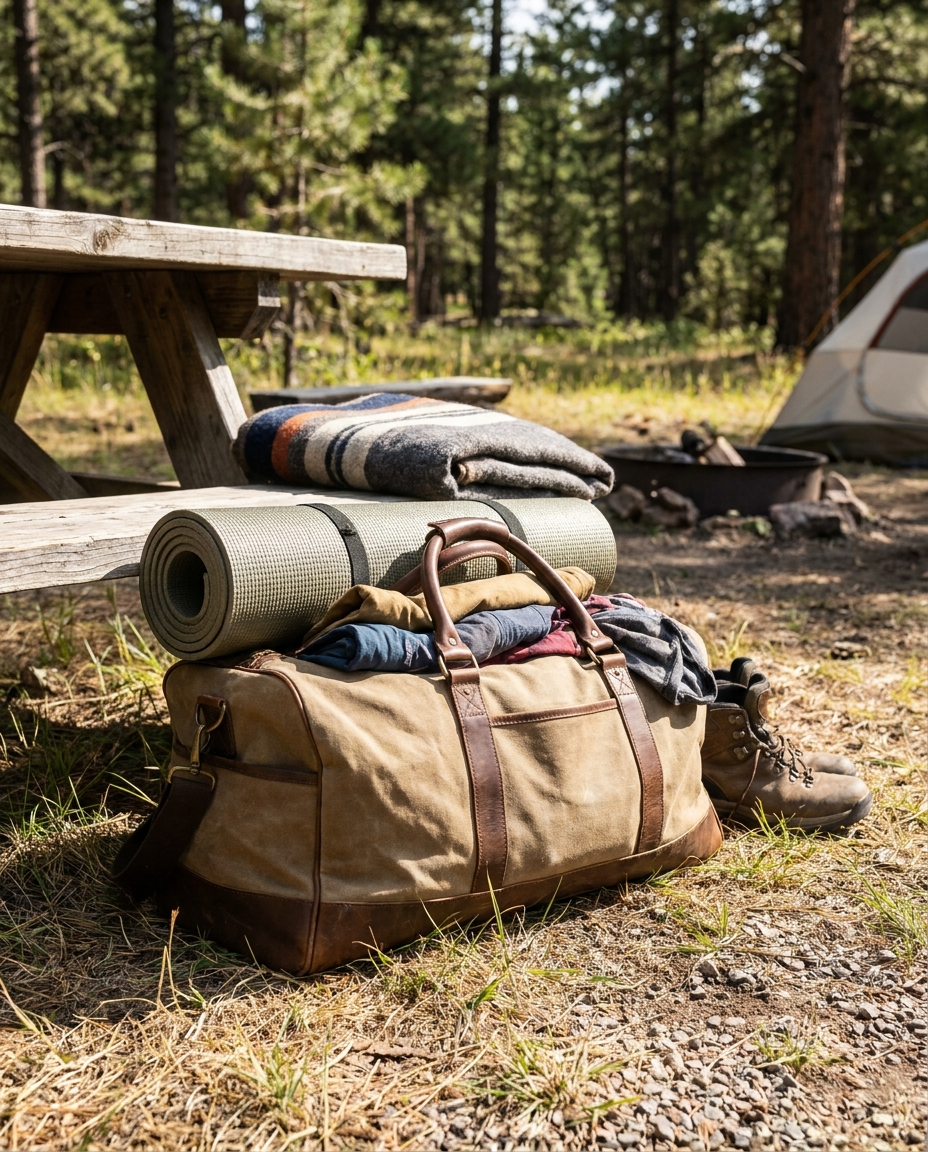 Travel bag with extra space outdoors on a trip