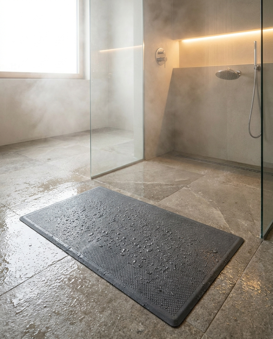 Non-slip shower mat in a modern bathroom