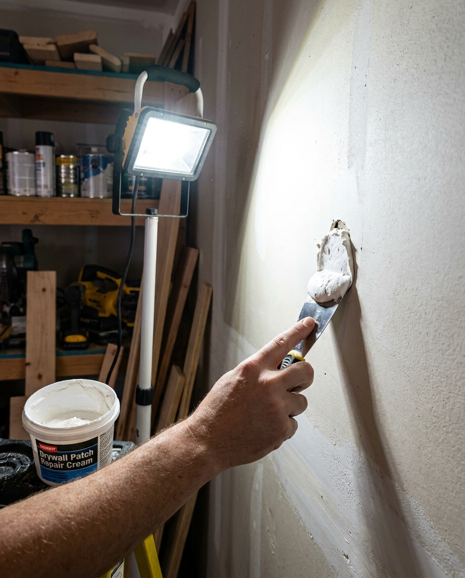 Drywall patch repair cream applied to a wall