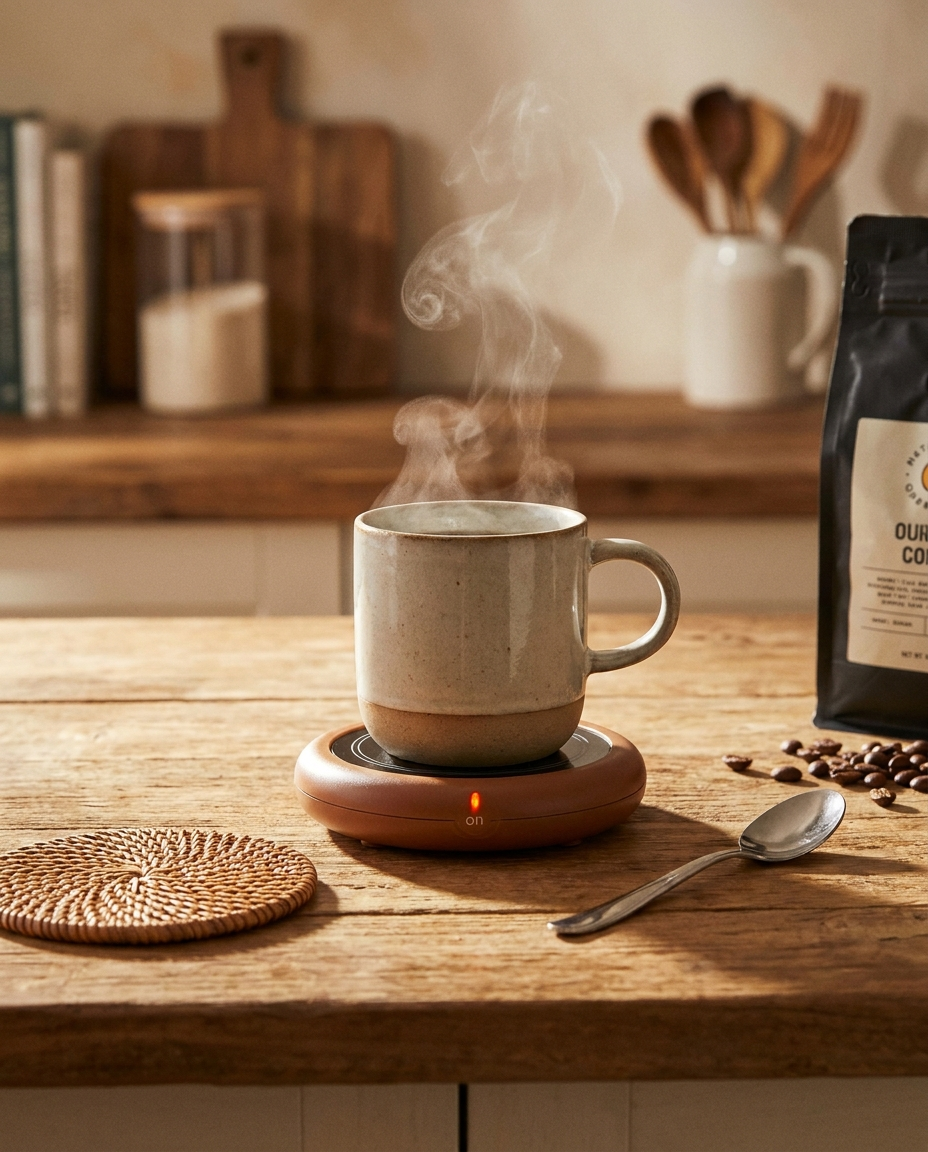 Coffee mug warmer set on a kitchen counter