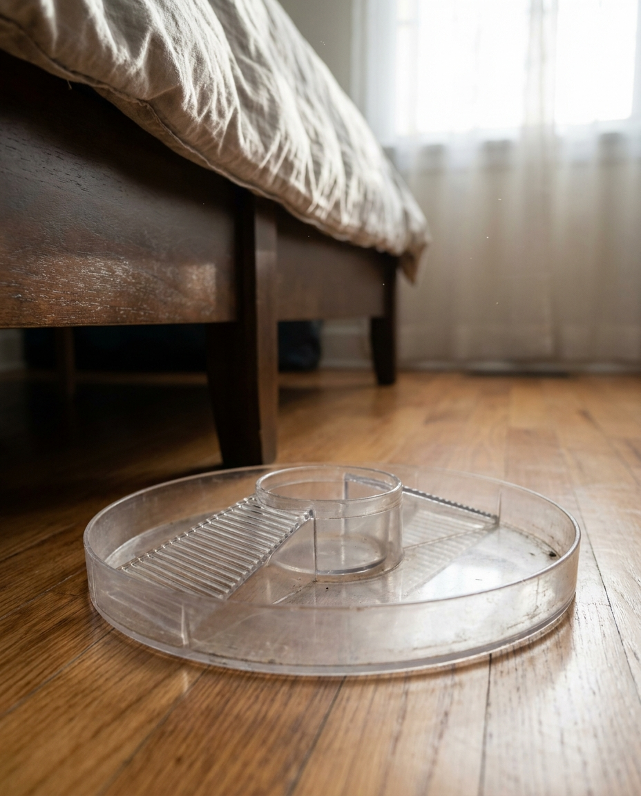 Bed bug trap and catcher placed under a bed