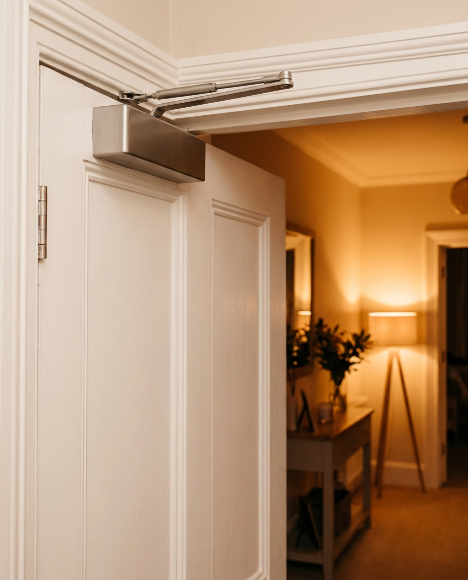 Automatic door closing mechanism installed on a door