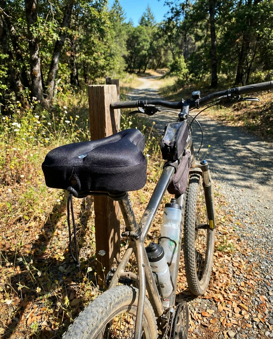 Padded bike seat cushion on a bicycle outdoors