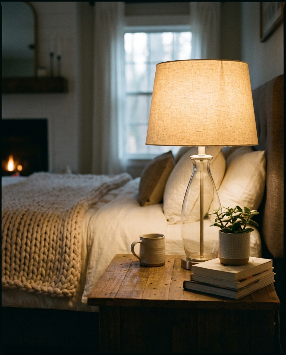 Elegant table lamp on a bedside table