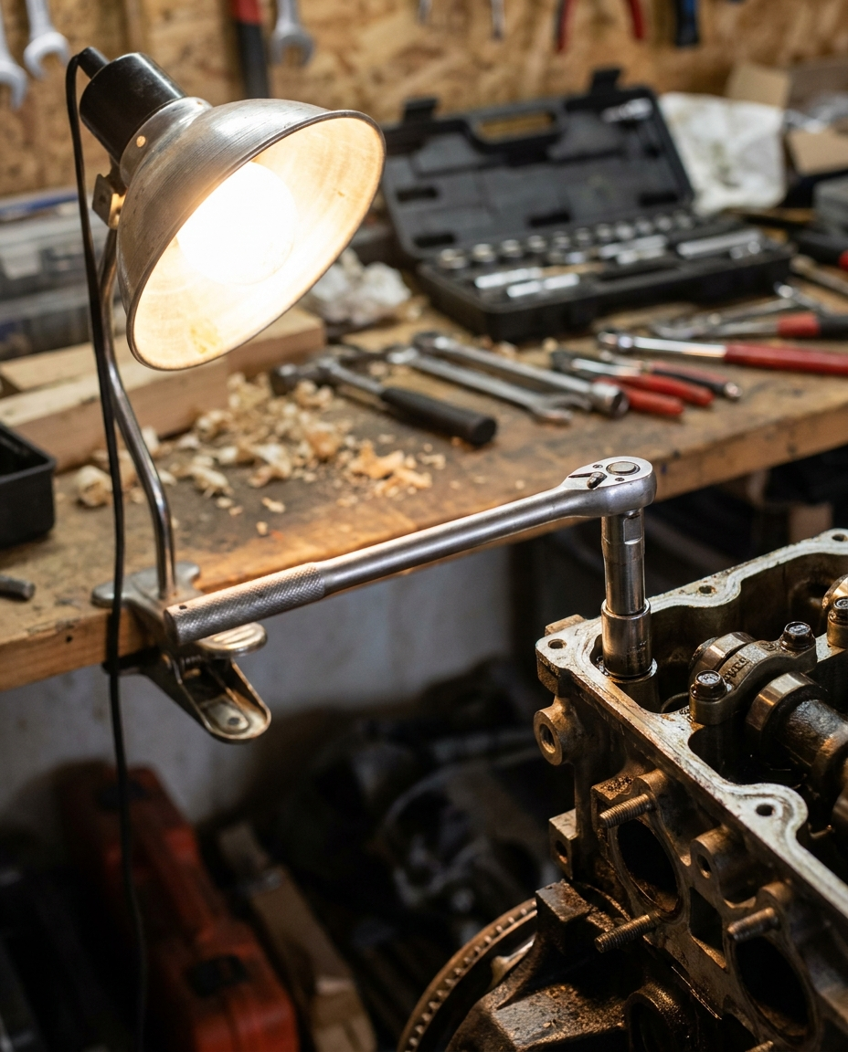Extension wrench used on a bolt in a workshop