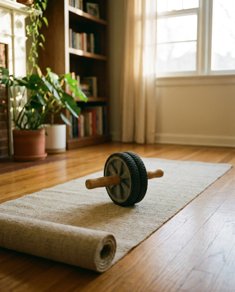 Abdominal exercise roller on a yoga mat