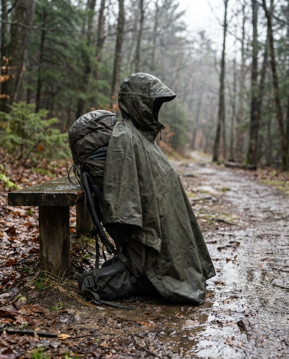 Rain Poncho for Outdoor Coverage in use outdoors on a rainy day