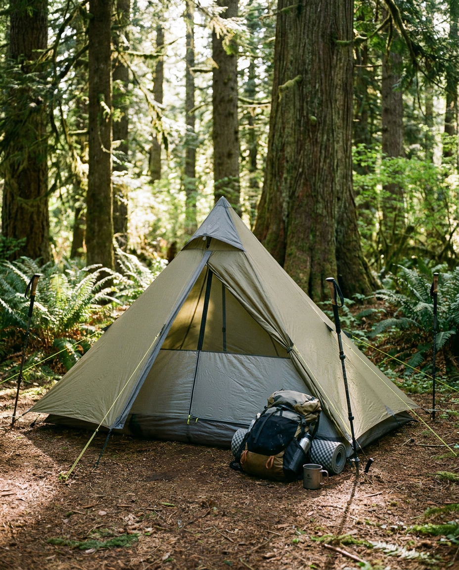 Ultralight Tent for Single-Person pitched at an outdoor campsite