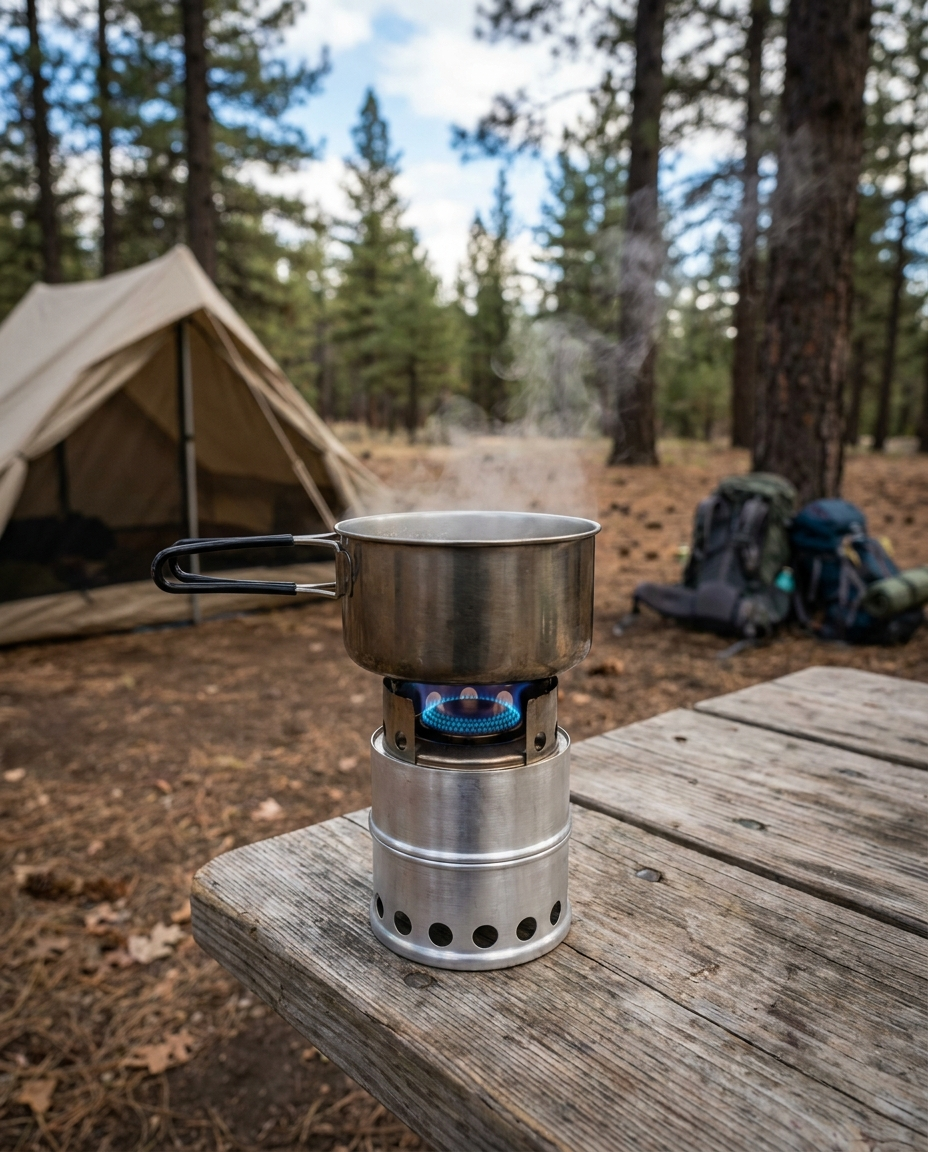 Mini Portable Alloy Camping Stove in use outdoors at a campsite