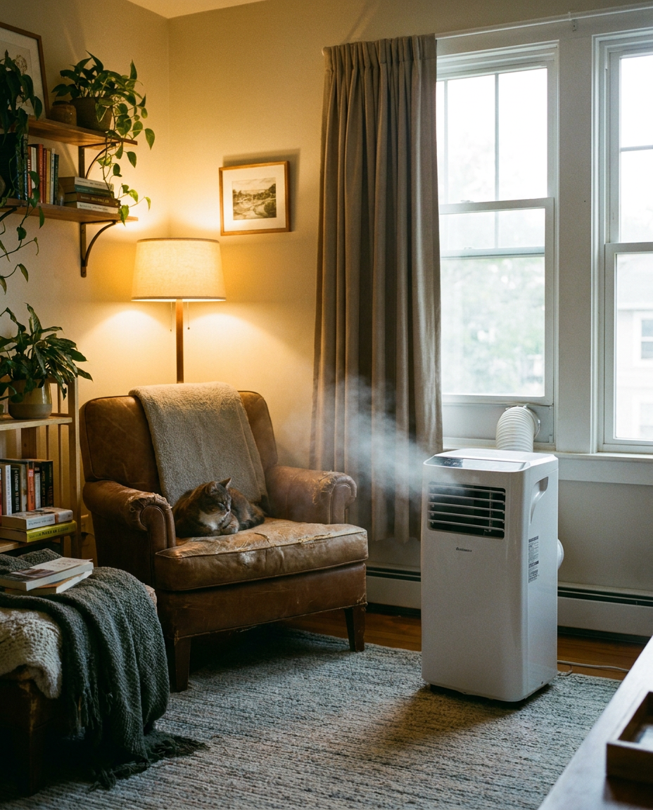 Portable Air Conditioner Cooling Fan in a cozy living room