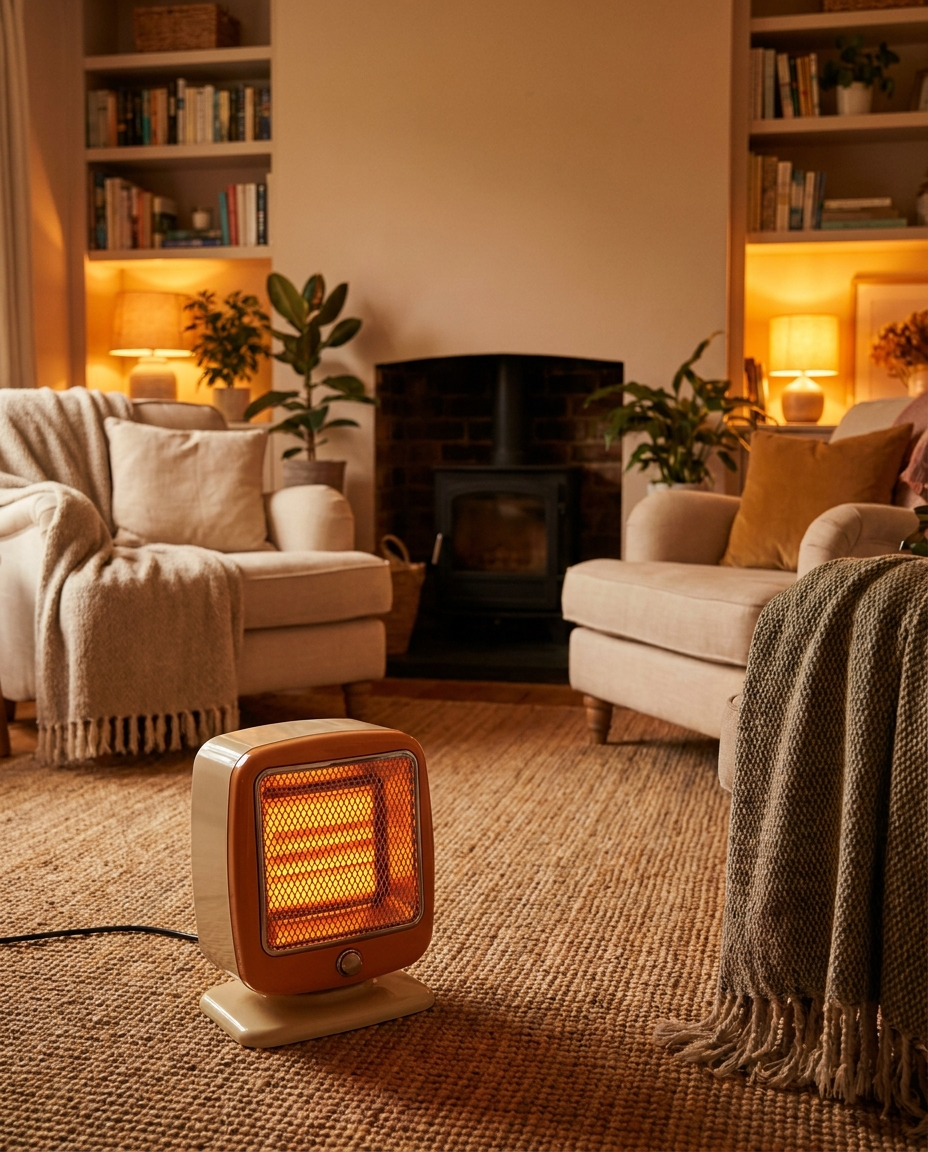Compact Electric Heater warming a cozy living room