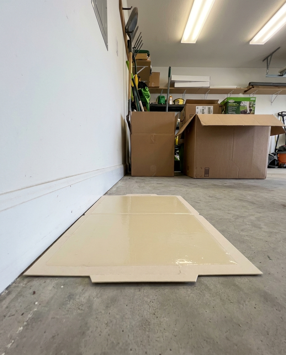 Large Glue Trap placed along a garage baseboard