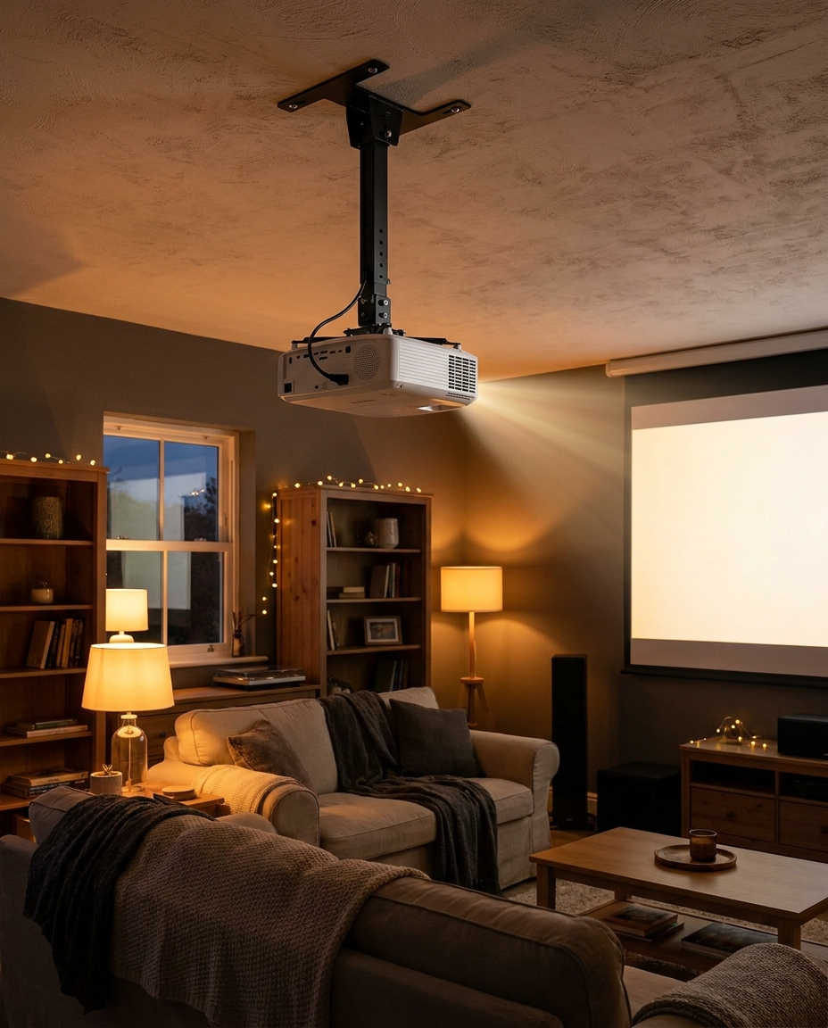 Universal Projector Ceiling Mount Kit installed in a home theater