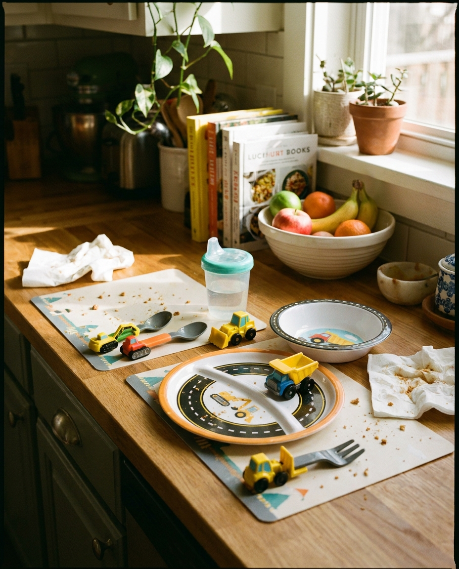 Eating Construction Combo Set arranged on a kitchen counter
