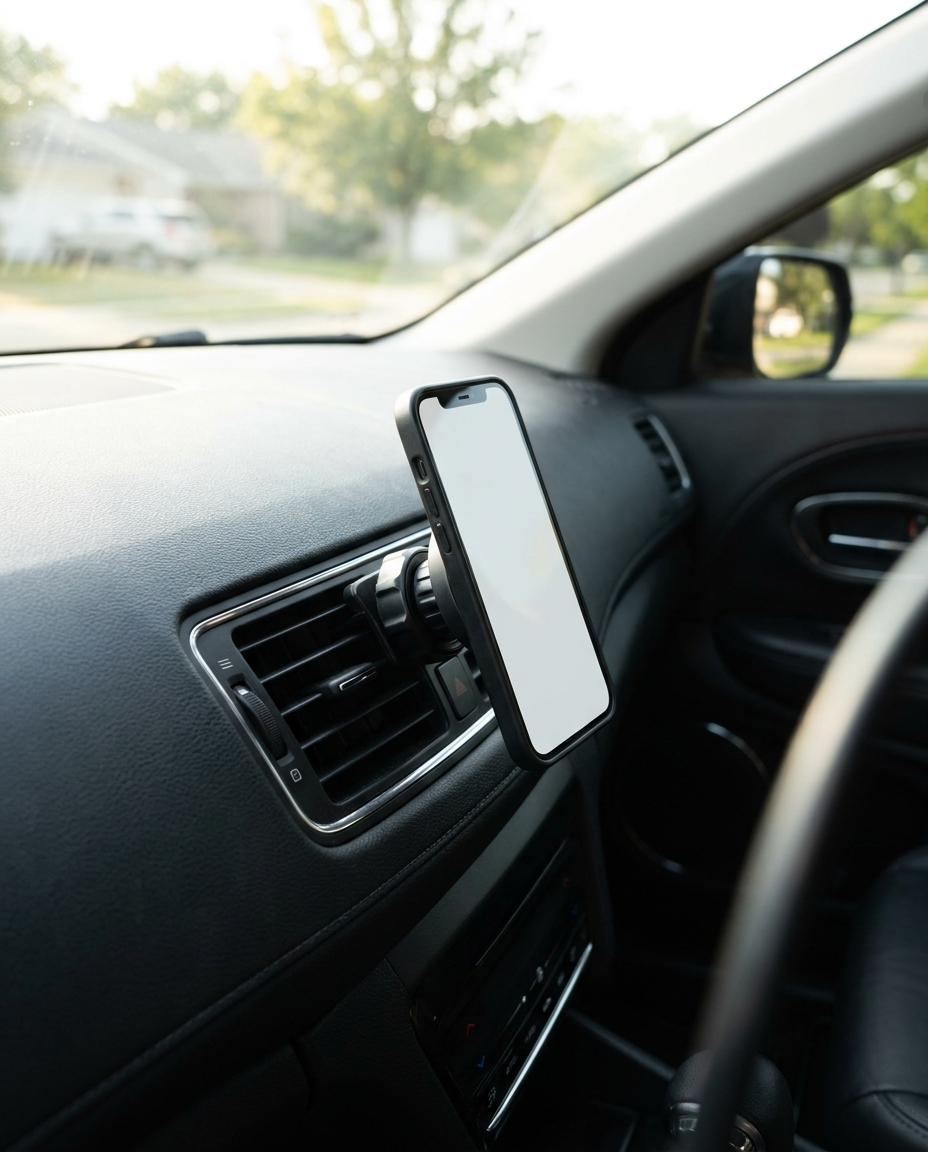 Rotating Magnetic Car Phone Holder mounted on a car dashboard