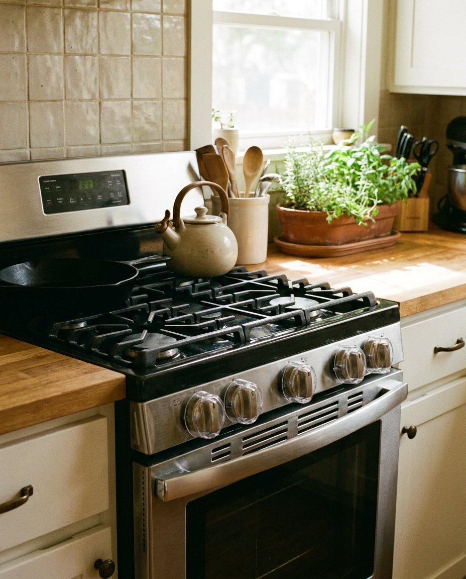 Gas Stove Knob Protector Set installed on stove knobs