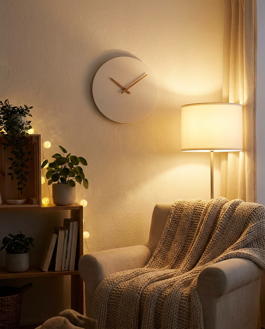 Minimalist Wall Clock on a cozy living room wall