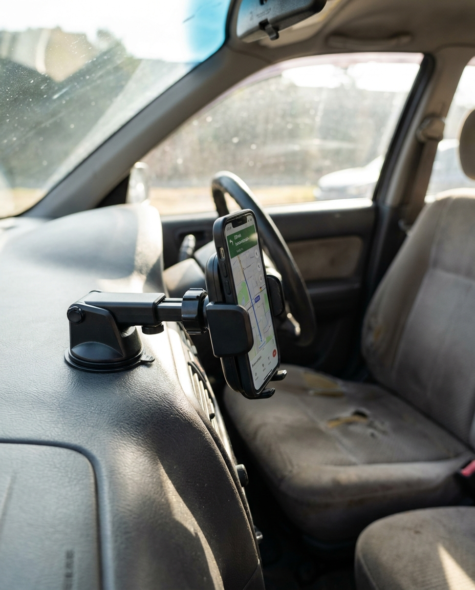 360 degree rotating car phone holder mounted on a car dashboard