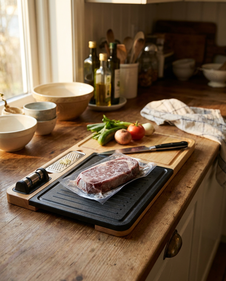 4-in-1 cutting board and thaw tray with meat defrosting
