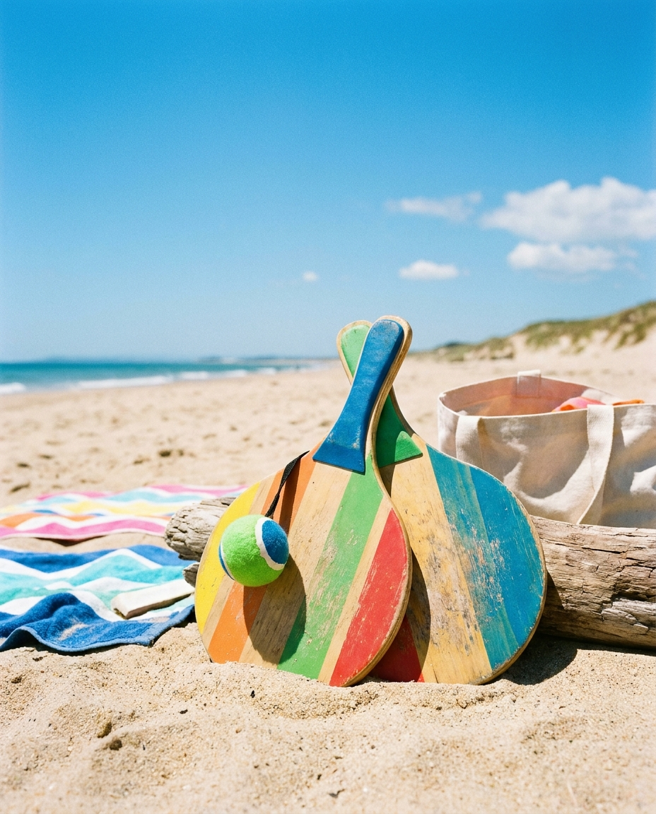 Outdoor catch ball game set on a sunny beach