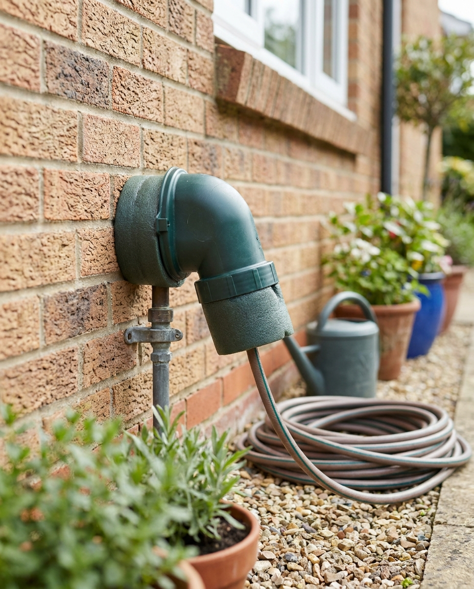 Outdoor tap cover installed over an exterior spigot