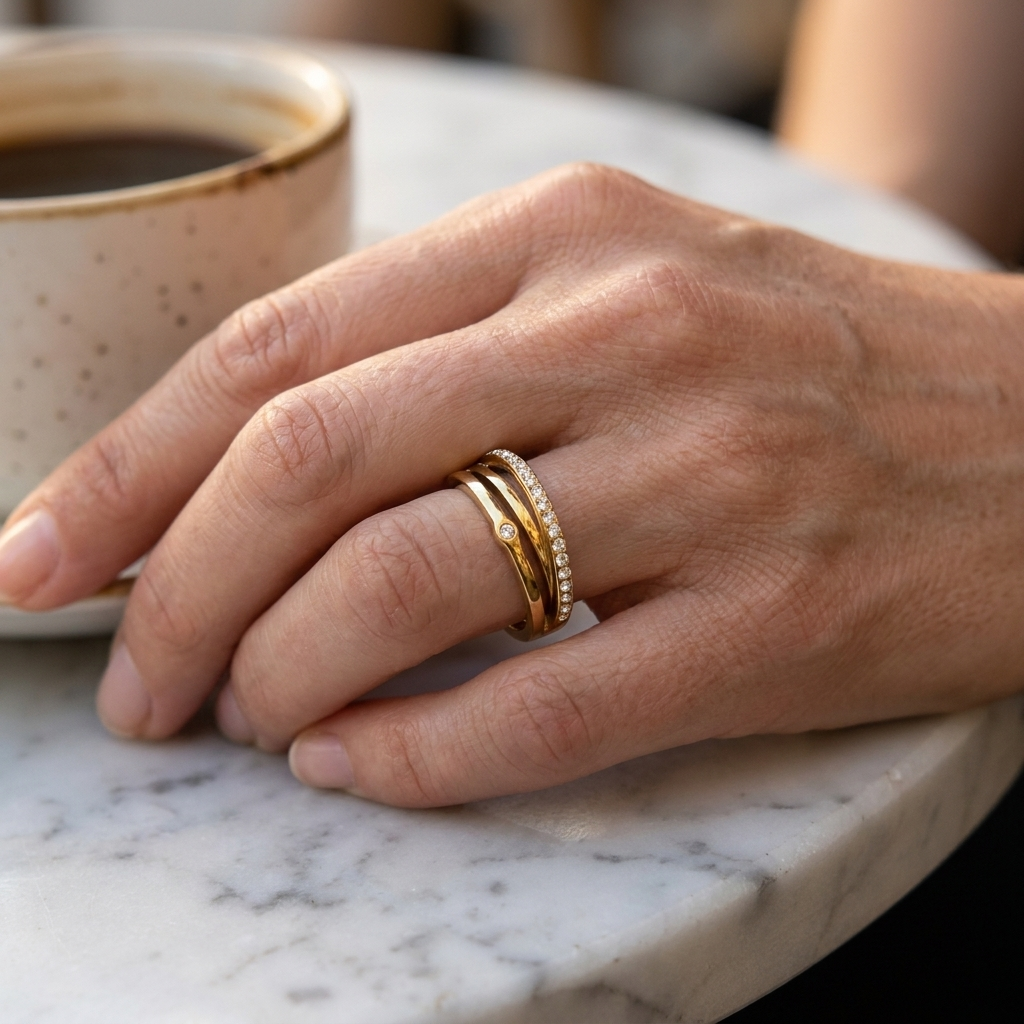 Gold Pavé Crossover Band Ring