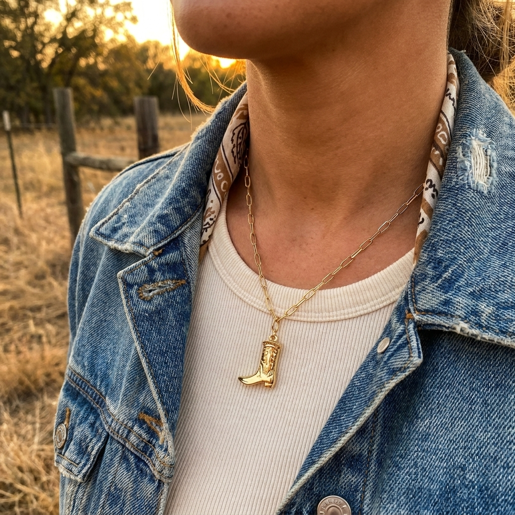 Golden Cowgirl Boot Necklace