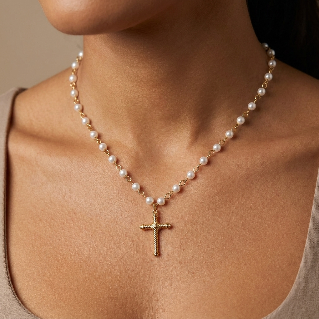 Cabled Cross Pendant Necklace