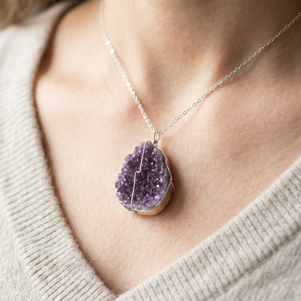 Amethyst Druzy Crystal Necklace