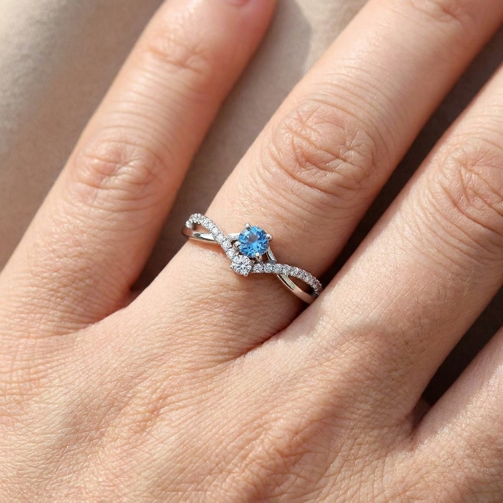 Silver Blue Topaz Pavé Ring