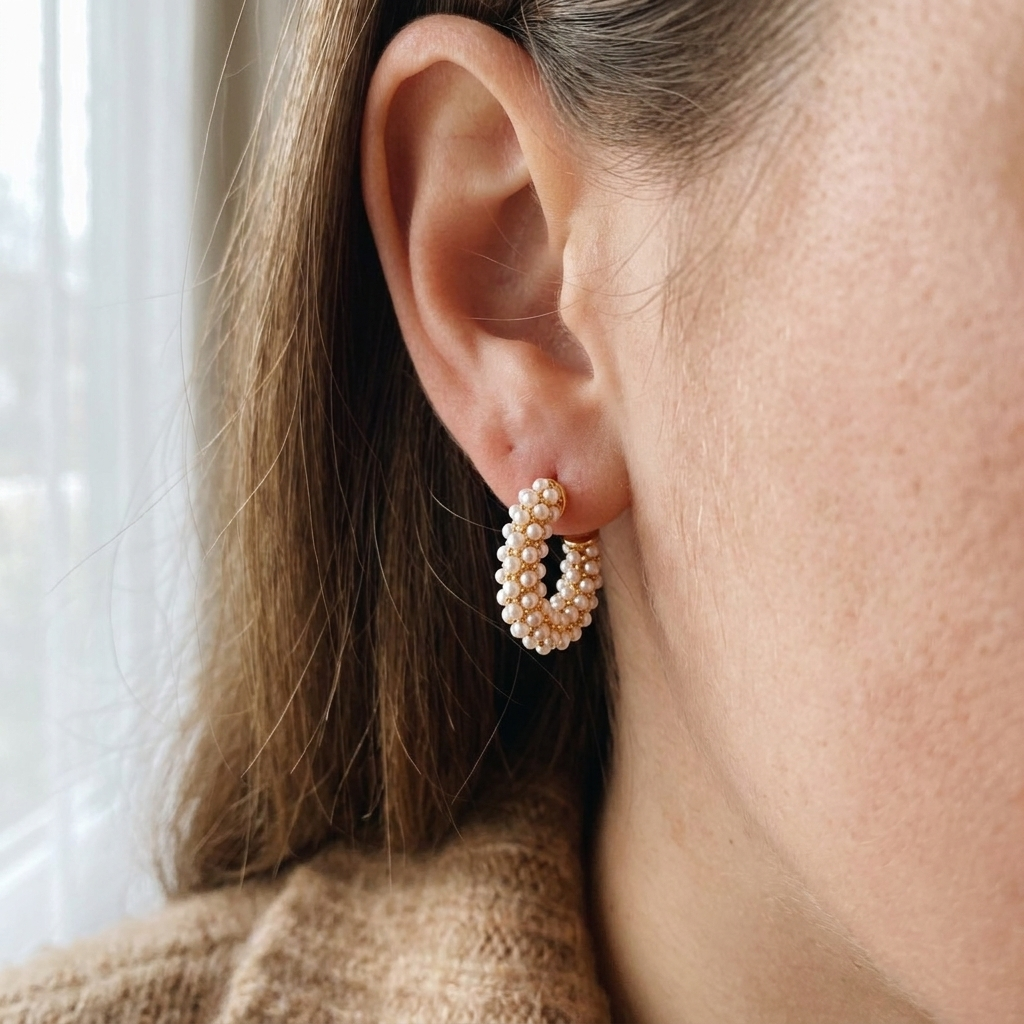 Mini Pearl Cluster Hoop Earrings