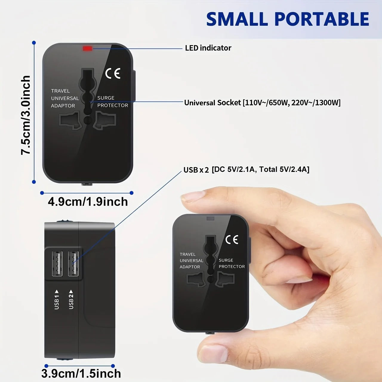 Worldwide Travel Adapter with Dual USB Charging