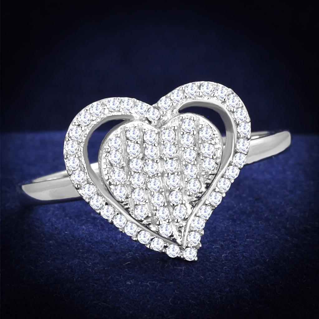 Silver Heart Pavé Ring
